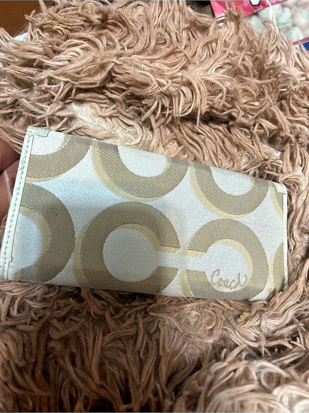 Coach Signature Canvas Flap Wallet in White & Brown - Picture 4 of 6